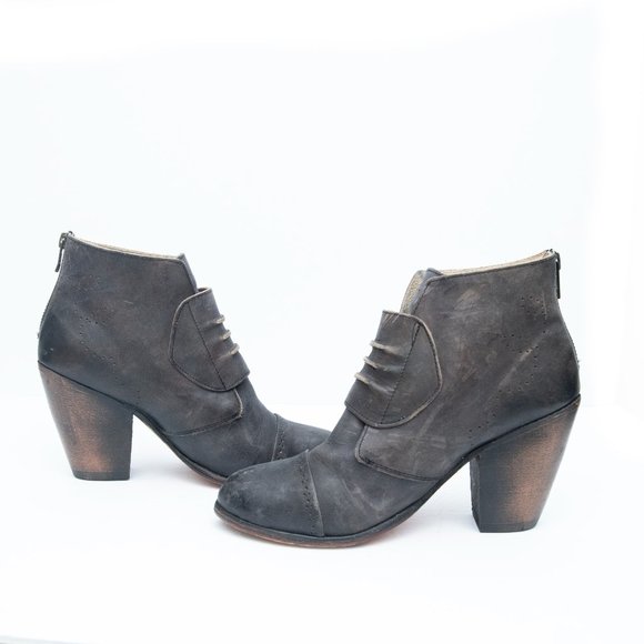 Freebird Charcoal Colored Heeled "Malbec" Leather Booties - Picture 7 of 10